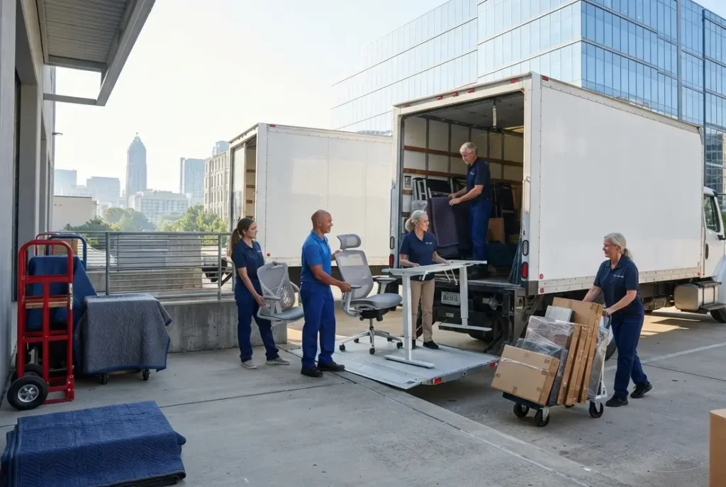 Licensed commercial movers Georgia loading office furniture for business relocation in Atlanta