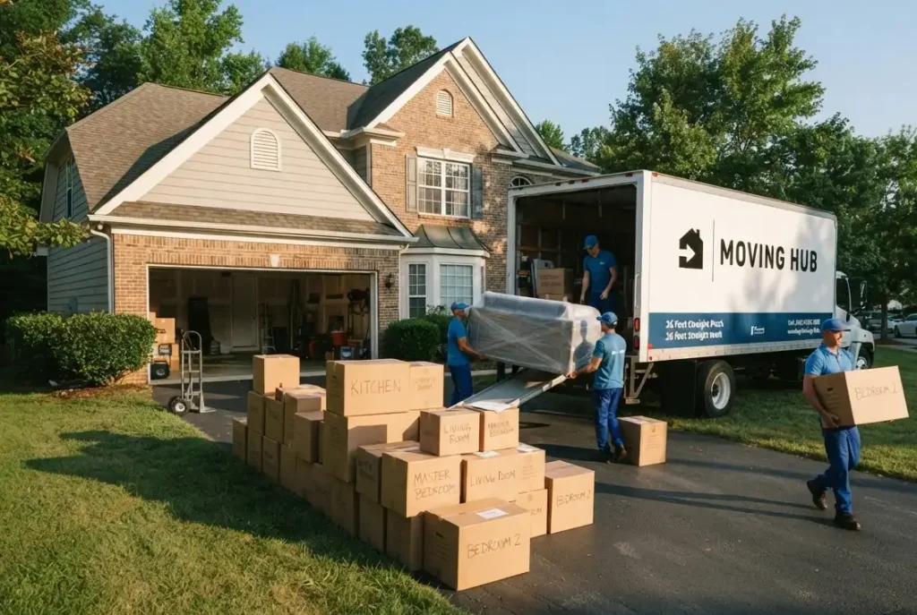 full service movers 3 bedroom house professional crew loading truck