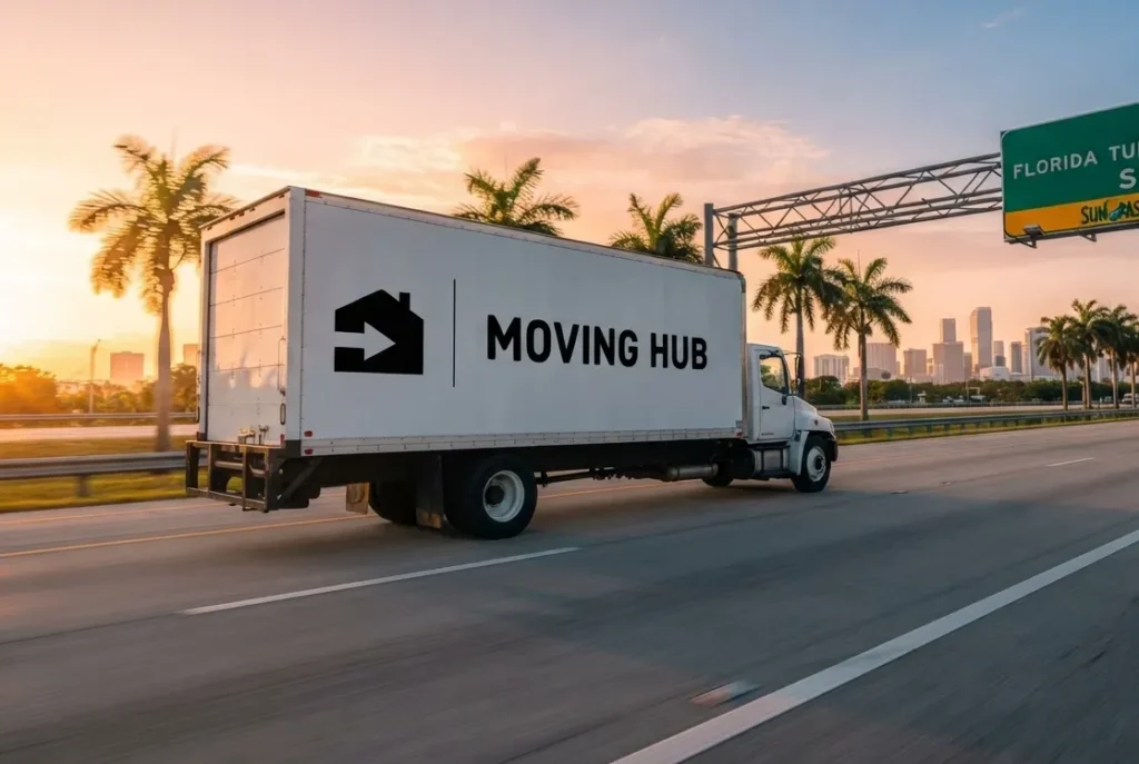 Moving Hub licensed carrier truck driving on Florida Turnpike for a Miami to Orlando move