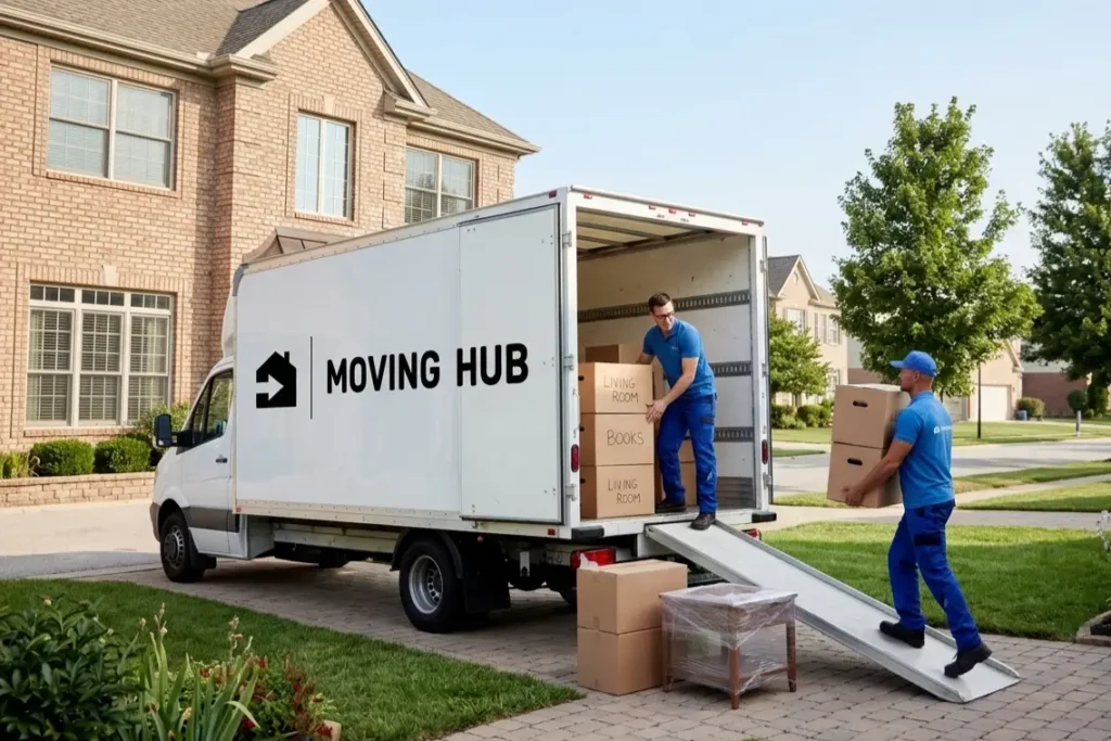 Best Charlotte to Austin movers loading a long-distance moving truck in Charlotte NC