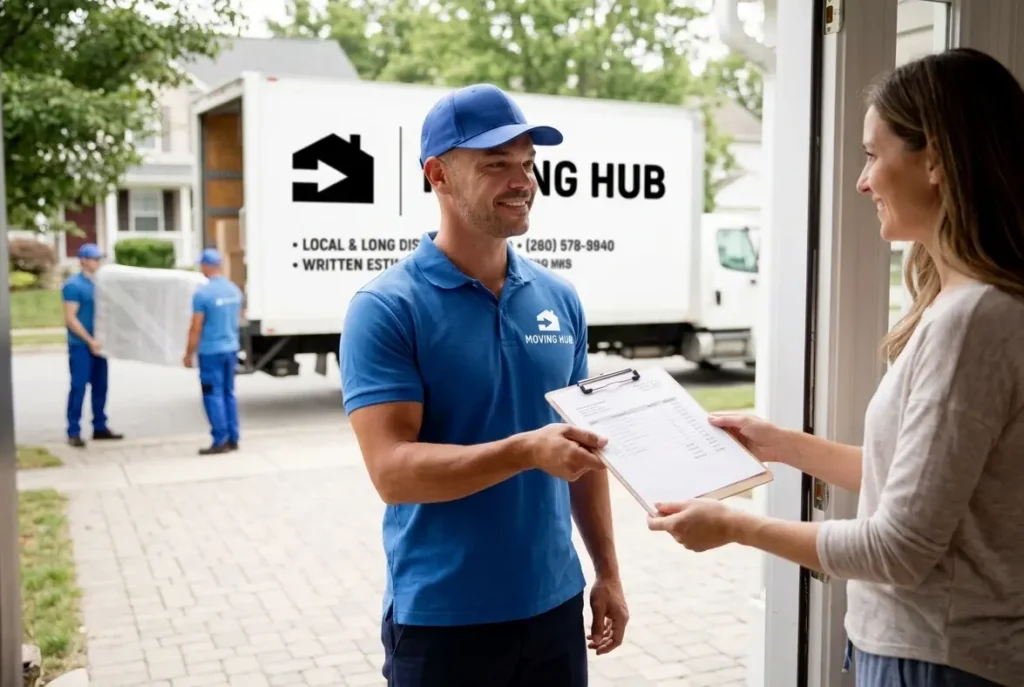 free moving quotes binding estimate handed to homeowner by Moving Hub consultant